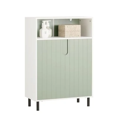 Imagen de SoBuy BZR138 GR Armario de Suelo para Baño Mueble Multifuncional con 2 Puertas y 1 Compartimentos 60 x 30 87 cm Verde Blanco ES
