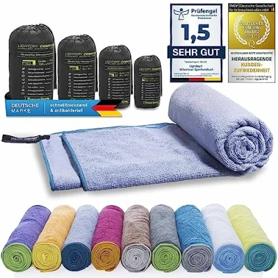 Imagen de Toalla deportiva de mochila microfibra LightDry para hombres y mujeres viaje secado extremadamente rápido Toallas playa baño Absorbente, ligera antibacteriana (200 x 100 cm, Gris azulado)