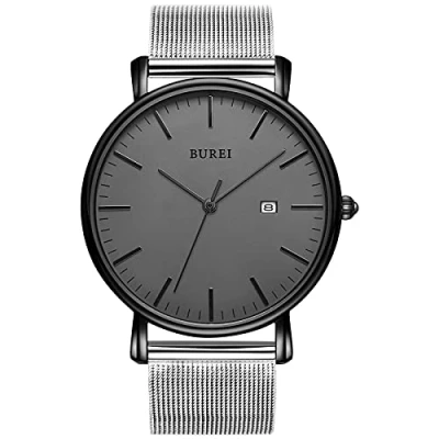 Imagen de BUREI Reloj de Pulsera clásico para Hombres Estuche Ultra Fino Minimalista Dial analógico con Fecha Movimiento Cuarzo japonés