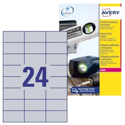 Imagen de Avery España L6133 20. Caja de 480 etiquetas plata poliéster 70x37mm en hj A4