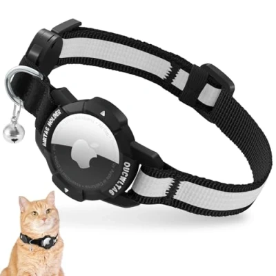 Imagen de Collar de Gato Airtag Luminoso, Accesorios Compatibles con Apple AirTag, para Ajustable Cierre Seguridad y Elástico (Negro, Gatito 18 26cm)