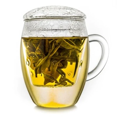 Imagen de Creano Vaso de té todo en uno, taza grande con colador y tapa cristal, 400 ml una tetera ideal Transparente 1 pieza (paquete 1)