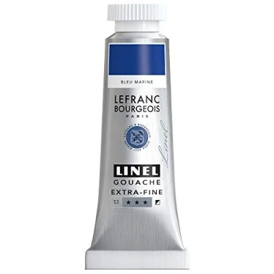 Imagen de Lefranc &amp; Bourgeois 301190 Linel Gouache Acuarelas extrafinas y suaves con máxima intensidad de color, luminosidad para aplicación sin rayas, tubo 14 ml, azul marino claro
