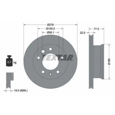 Imagen de TEXTAR PRO 92131503 Disco de freno 276 22 05/07 130 ventilación interna revestido sin perno sujeción rueda, buje rueda