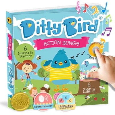 Imagen de DITTY BIRD Action Songs: Mi Primer Libro de Sonido Interactivo con 6 Canciones para Aprender inglés Mientras te diviertes. Juguete Educativo bebés y niños a Partir 1 año.