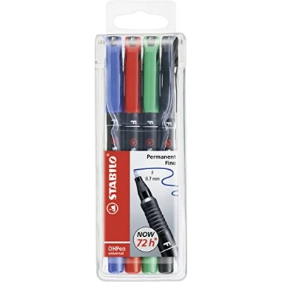 Imagen de Stabilo® OHPen Bolígrafo universal (punta redonda, recargable, 0,7 mm, 4 unidades), color negro