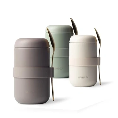 Imagen de MAMEIDO Termo para comida 500ml Taza Aislada de Acero Inoxidable Alimentos sin BPA muesli, bebés, helado y sopa (Taupe Grey, 0,5l)