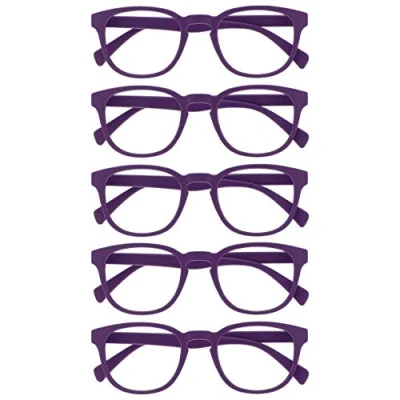 Imagen de OPULIZE Pop Gafas de Lectura Pack 5 Redondas Violeta Mate Satinado Bisagras con Muelle Resistentes a los Arañazos Hombre Mujer RRRRR2 +1.50