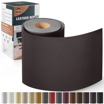 Imagen de Kit de Reparación Cuero para Muebles, Parche Autoadhesivo 10x160 cm, Adhesivo Tapizar Asientos Automóviles, Sofás, Barcos, Sofás Sillas Café