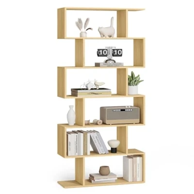 Imagen de VASAGLE Biblioteca, Librería de 6 Niveles, Estantería Exposición, Armario Libros, Separador Espacios, para Salón, Dormitorio, Estudio, Oficina, Roble Natural LBC061T70