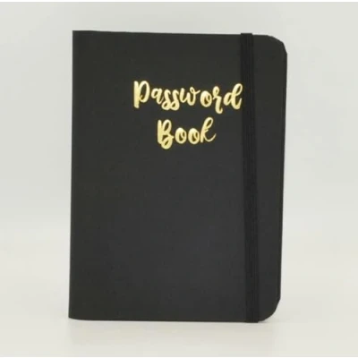Imagen de cuaderno de contraseñas A Z con pestañas para información inicio sesión en Internet, tamaño pequeño, bolsillo computadora, sitio web, color negro