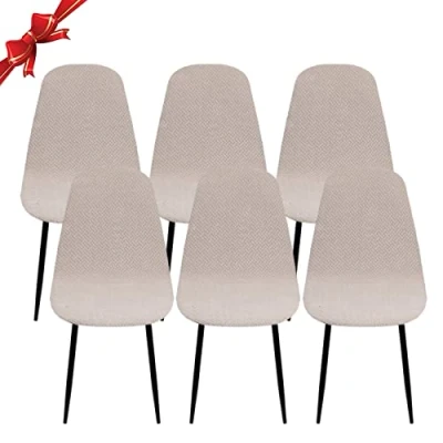 Imagen de Jaotto Fundas para Sillas Pack de 6,Fundas Comedor Redondas Elásticas Ajustables,Diagonale Silla Oficina Sin Brazo,Cubiertas Cocina Estudio,Camello Claro