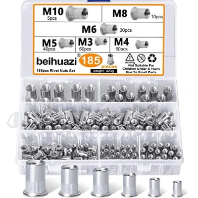 Imagen de 185Pcs Tuerca de Remache Threaded Insert Inox Roscado Acero Inoxidable Nutsert Rivet Nut Remahce Cabeza Plana con Rosca M3 M4 M5 M6 M8 M10
