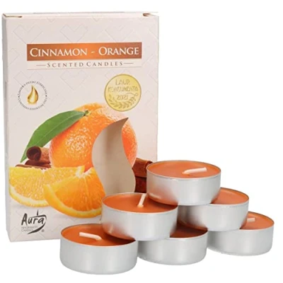 Imagen de KOTARBAU® 6 x Velas de té, aromáticas, con aroma a naranja y canela, 4 horas combustión, té pequeñas, te, unidades