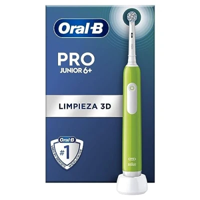 Imagen de Oral B Pro Junior Cepillo De Dientes Eléctrico, 1 Mango Verde, Cabezal, Diseñado Por Braun, Apto Para Niños Mayores 6 Años
