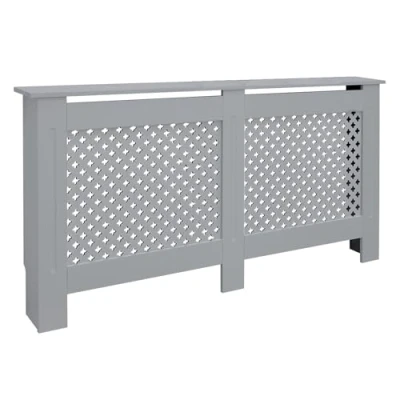 Imagen de ECD Germany Cubierta del Radiador 152x19x82cm MDF Gris Lacado Revestimiento Protector Moderno de Calefacción Patrón Panal Superficie Estantería Útil Madera para Sala Estar Dormitorio