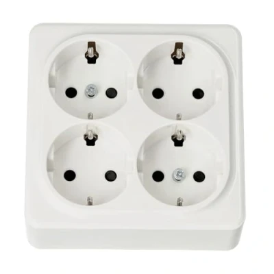 Imagen de Jandei Mecanismo Superficie Policarbonato Blanco, 16A 250V (Cuádruple Enchufe Schuko)