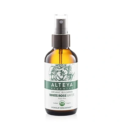 Imagen de Alteya Organics agua de Rosas Blancas en Espray 120 ml 100% Certificada Orgánica por el USDA, auténtica flores rosa alba pura y natural destilada