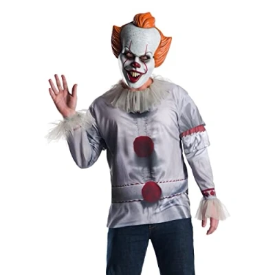 Imagen de Rubies Disfraz Pennywise para adulto, Camiseta impresa con máscara, Oficial IT Warner Bros, halloween, carnaval, fiestas, cosplay