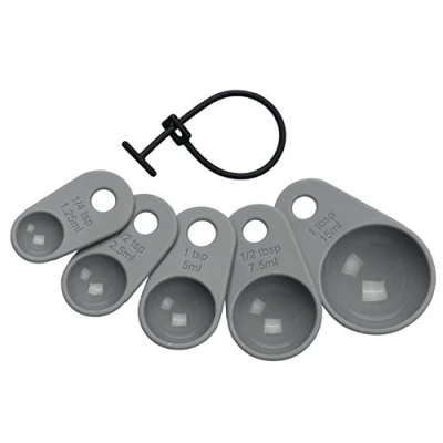 Imagen de Lurch 70262 Juego de cucharas medidoras (5 piezas) para medir ingredientes (15 ml, 7,5 5 2,5 1,25 ml) unidades medida, silicona, gris, x 3 2 cm