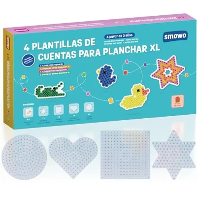 Imagen de Smowo® Planchas de perlas para planchar 10 mm en muchas formas, juego con 4 placas y plantillas, redondas, estrellas, cuadriláteros, corazones niños a partir 3 años