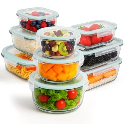 Imagen de edihome, recipientes de Cristal para alimentos, 18 Piezas (9 + 9 tapas), Comida Hermetico, Apto lavavajillas, congelador, microondas, sin BPA Recipientes)