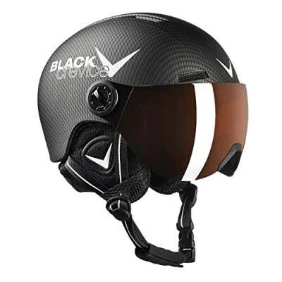 Imagen de BLACK CREVICE Casco de esquí para niños Leogang I con viseraestilo piloto en diferentes colores snowboard y niñas transpirable Tamaño ajustable (52 54, Negro Carbono Mate/Blanco)