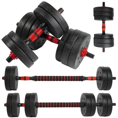Imagen de unycos Juego de Mancuernas Ajustables con Barra Recta Conexión, Discos【10 kg】de Cemento Recubiertos, Pesas Agarre Ergonómico para Gimnasio en Casa y Fitness (Red Transformer)