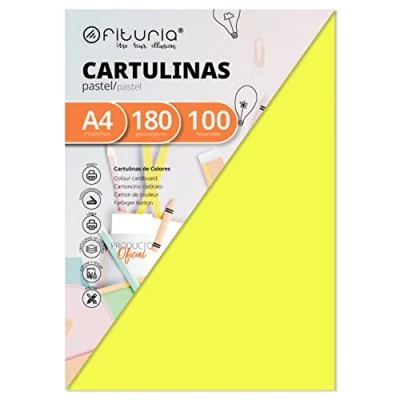 Imagen de Pack 100 Cartulinas Color Amarillo Tamaño A4 180g