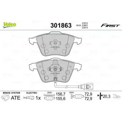 Imagen de VALEO 301863 Juego de pastillas freno FIRST Eje delantero con contacto avisador desgaste sin chapa antichirridos VOLKSWAGEN: Golf 5
