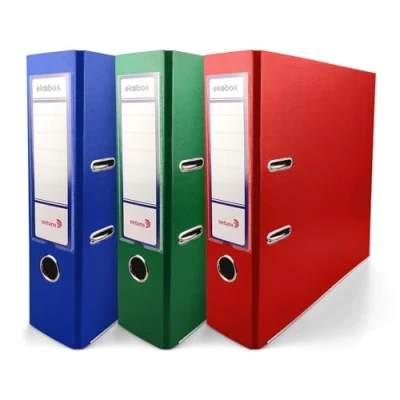 Imagen de Netuno 3x carpetas de archivos 2 anillas 3 colores azul verde rojo A4 8cm Ekobox archivador cartón reciclado eco organizador para documentos estantería oficina escritorio escuela archivo
