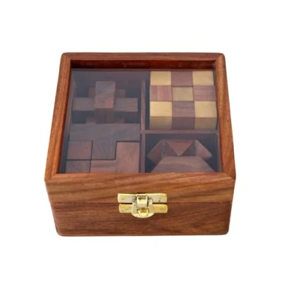 Imagen de Ajuny Set de Juegos Rompecabezas Madera Desafiantes 3D para Adolescentes y Adultos con Caja Almacenamiento Decorativa Pruebas IQ, Artesanales como Regalos