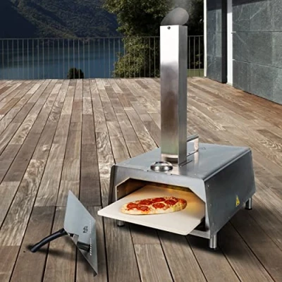 Imagen de horno de pizza superrápido, pellets madera, portátil, acero inoxidable, para ahumar, cocinar al aire libre, jardín, barbacoa