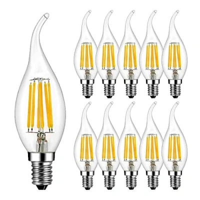 Imagen de RANBOO Bombillas Vela de Filamento LED E14 6W equivalente a 60W Blanco Cálido 2700K 600 LM Bombilla Retro Vintage Forma llama C35 No Regulable Vidrio 10 Pack