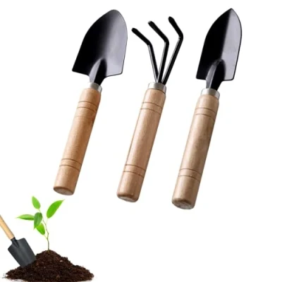 Imagen de Juego de Herramientas jardín, 3 Piezas, Pala Mango Madera, Palas Mano, jardinería, pequeña, jardín