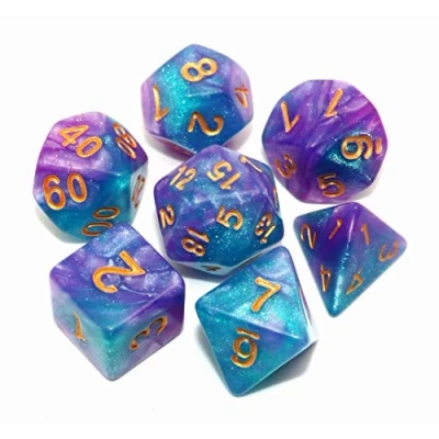 Imagen de CREEBUY DND Juego de dados poliédricos azul y morado para Dungeon and Dragons D&amp;D, juegos rol, mesa, con purpurina