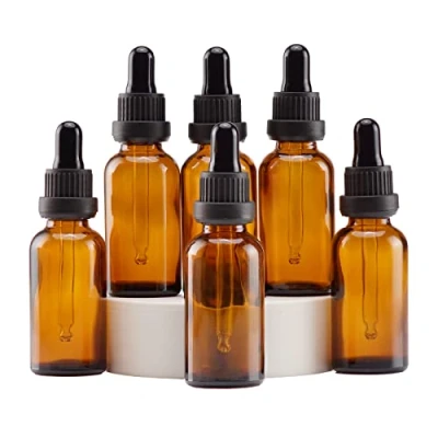 Imagen de YIZHAO Ambar Frasco Cuentagotas Cristal 30ml, Botellas con [Pipeta Cristal], para Aceite Esencial, Masaje,Fragancia, Aromaterapia, Laboratorio 6Pcs