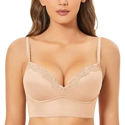 Imagen de DOBREVA Sujetador Push Up sin Aros con Relleno de Encaje Bralette para Mujer Beige(Push Up) 100B