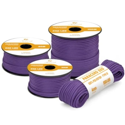 Imagen de Abma Cord Paracord 4mm 30m Cuerda 550 Tipo III 7 Hebras para Al Aire Libre, Supervivencia, Camping, Bricolaje MAX. 250 kg Morado