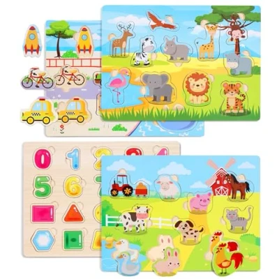 Imagen de Gontence 4 Piezas Puzzle Madera Juguetes niños 2 3 años Montessori 1 Juegos Educativos