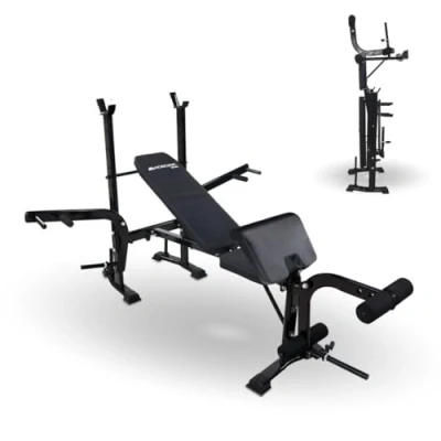 Imagen de Mobiclinic® Fitness, Banco de Musculación Multifuncional, Pressfit, Ajustable, Plegable, Acero, Soporta hasta 250 kg, Soporte para barras, Ideal Ejercicios Fuerza en Casa