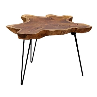 Imagen de Mesa Plegable de Madera Teca diseño para salón, Auxiliar Madera, única, sobre Estructura Metal, Centro o Disco