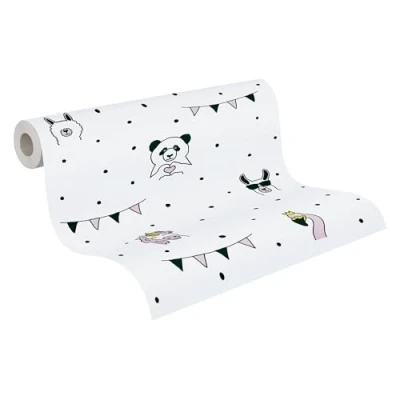 Imagen de A.S. Création Papel pintado de animales Little Love no tejido, 10,05 m x 0,53 m, color rosa, negro y blanco, fabricado en Alemania 381381 38138 1