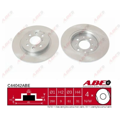 Imagen de ABE C44042ABE Disco de freno Eje trasero 260 9 4 macizo HONDA: Jazz 3, Insight II Hatchback