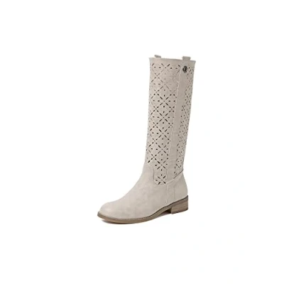 Imagen de QUEEN HELENA Botas Perforadas Simples Clásicas con Tacón Bajo Mujer X28 106, beige, 36 EU