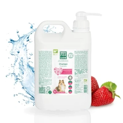 Imagen de MENFORSAN Champú Acondicionador Perros, Aporta volumen y brillo, Fresa, Rosa, 5000 ml