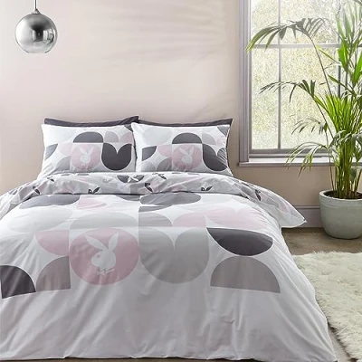 Imagen de Playboy Bedding Juego de Funda edredón Reversible con Almohada para Cama Individual, diseño Conejo, Color Blanco