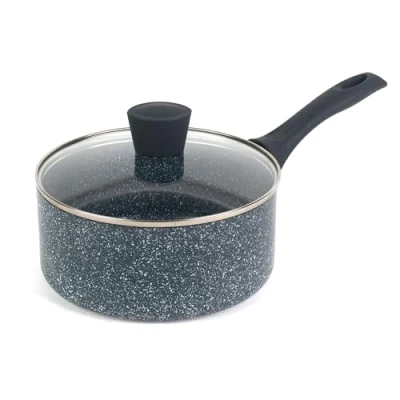 Imagen de Russell Hobbs RH00846EU Cazo antiadherente de 20 cm, la colección Nightfall Stone, aluminio prensado, inducción adecuada, cocina con menos aceite, mango baquelita, mármol azul