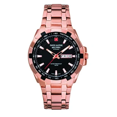 Imagen de swiss alpine military Reloj analógico de cuarzo 7043.1 para hombre, acero inoxidable, Rosa/Rosa/Negro 1167sam, Pulsera