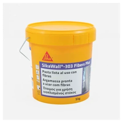 Imagen de SikaWall 303 Fibers Plus, Plaste listo para su uso, con fibra de vidrio pequeñas reparaciones y puenteo fisuras sobre superficies porosas, Blanco, 5 kg